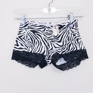 PINK Victoria's Secret Vintage Zebra Print Low Rise Lace Leg Boyshort XS NEW
